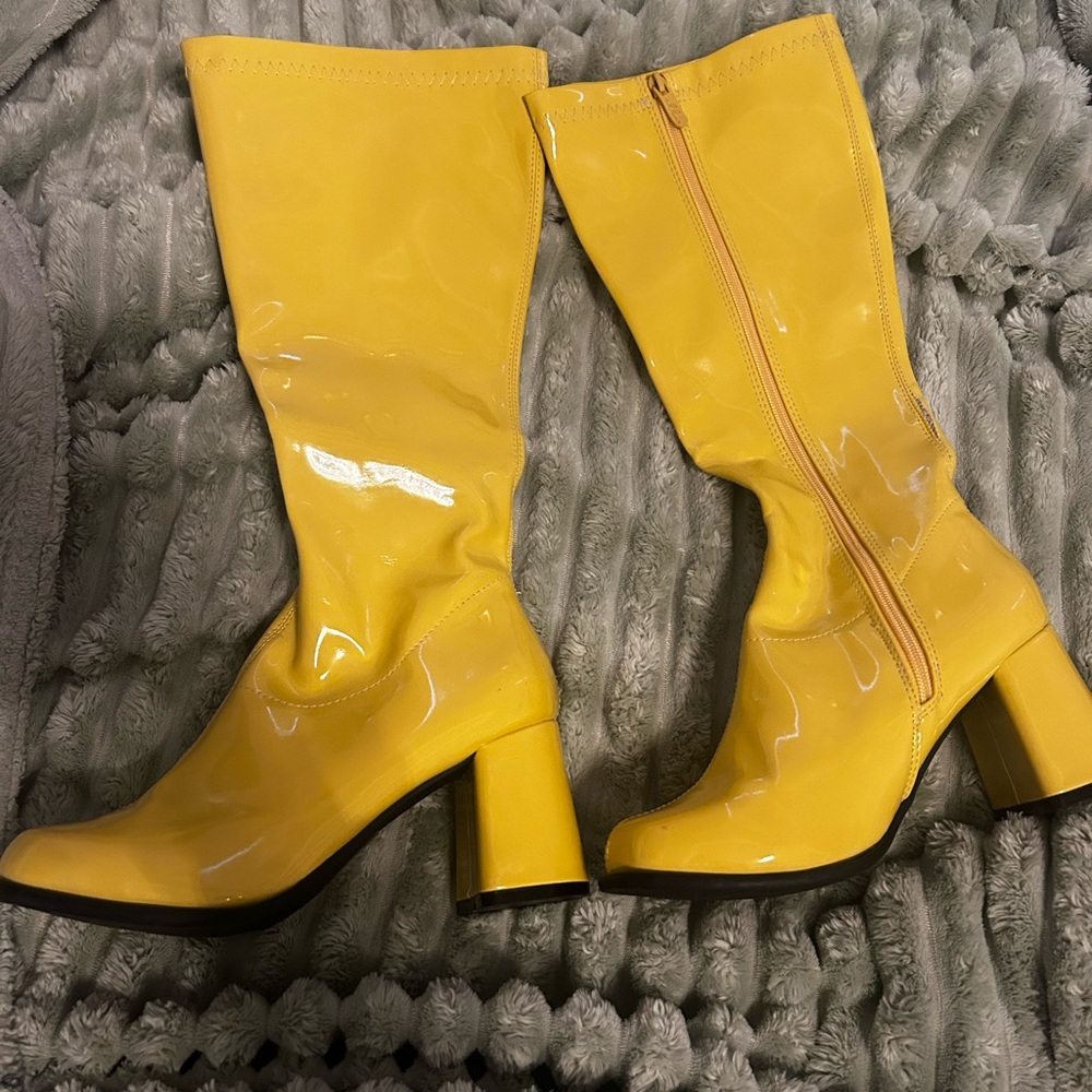 yellow knee high gogo boots! super cute and wide calf friendly!